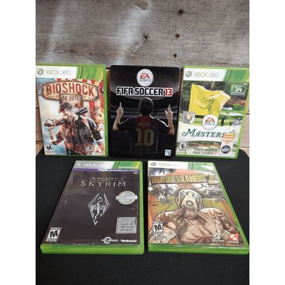 Lot of 5 Xbox 360 Games - Skyrim, FIFA 13, Bioshock Infinite, Borderlands 2 - Picture 1 of 2